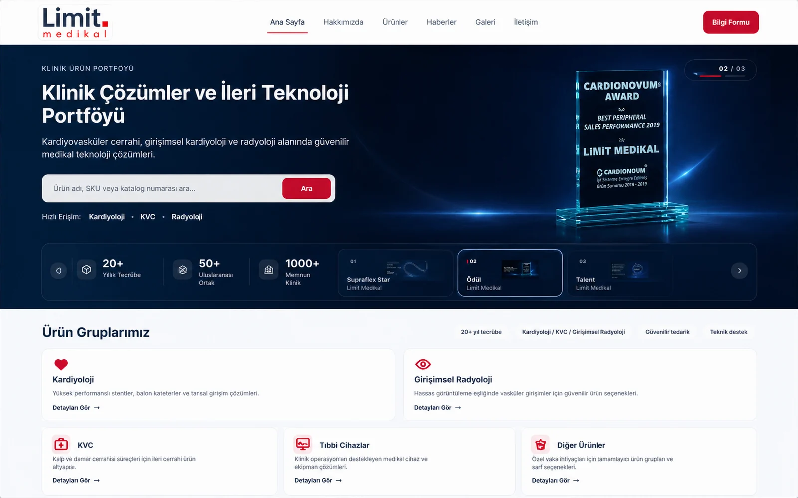 Limit Medikal kurumsal web sitesi ana sayfa ekran görüntüsü